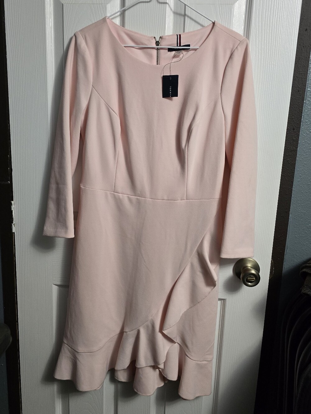 Tommy Hilfiger Pale Pink Long Sleeve Ruffle Hem Dress